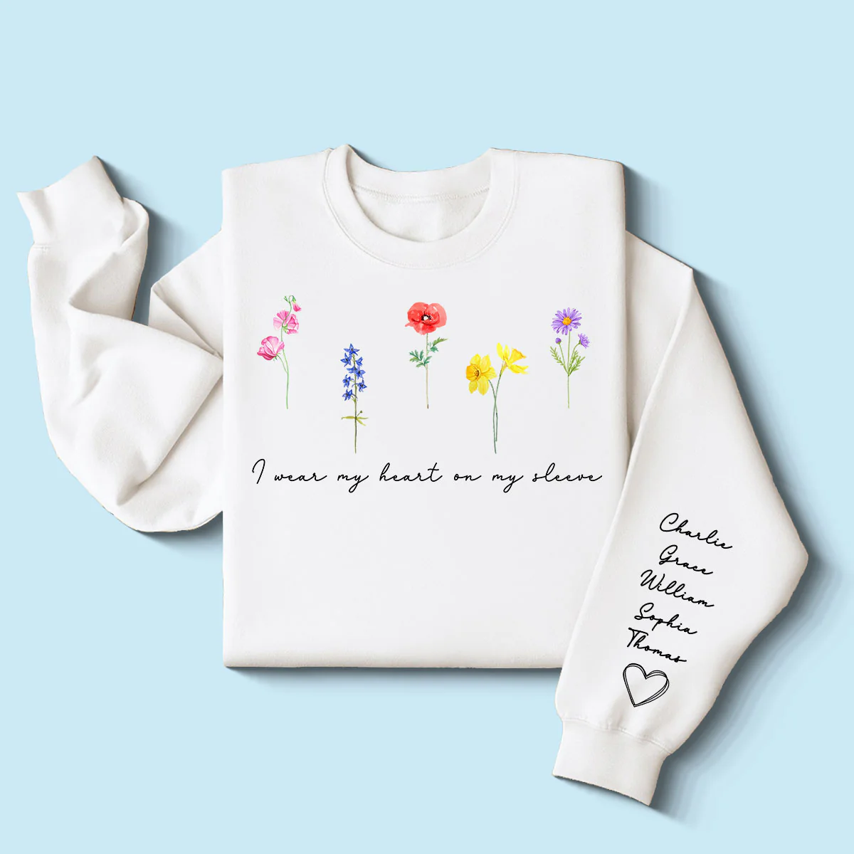 Watercolor Birth Month Flowers Personalized Sleeve Printed Sweatshirt, Gift For Mom Granma Aunt