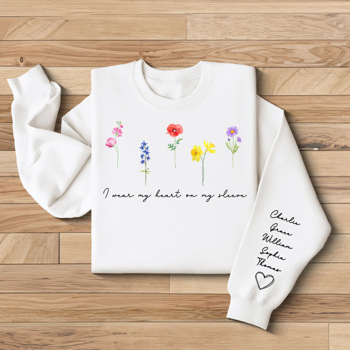 Watercolor Birth Month Flowers Personalized Sleeve Printed Sweatshirt, Gift For Mom Granma Aunt - Image 3