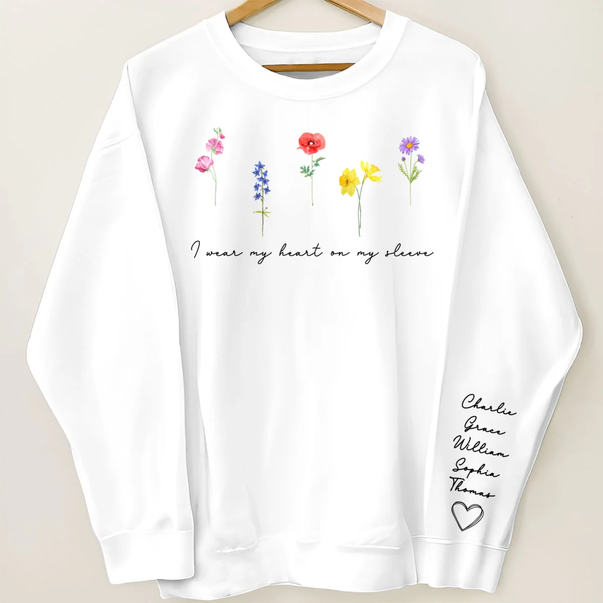 Watercolor Birth Month Flowers Personalized Sleeve Printed Sweatshirt, Gift For Mom Granma Aunt - Image 7