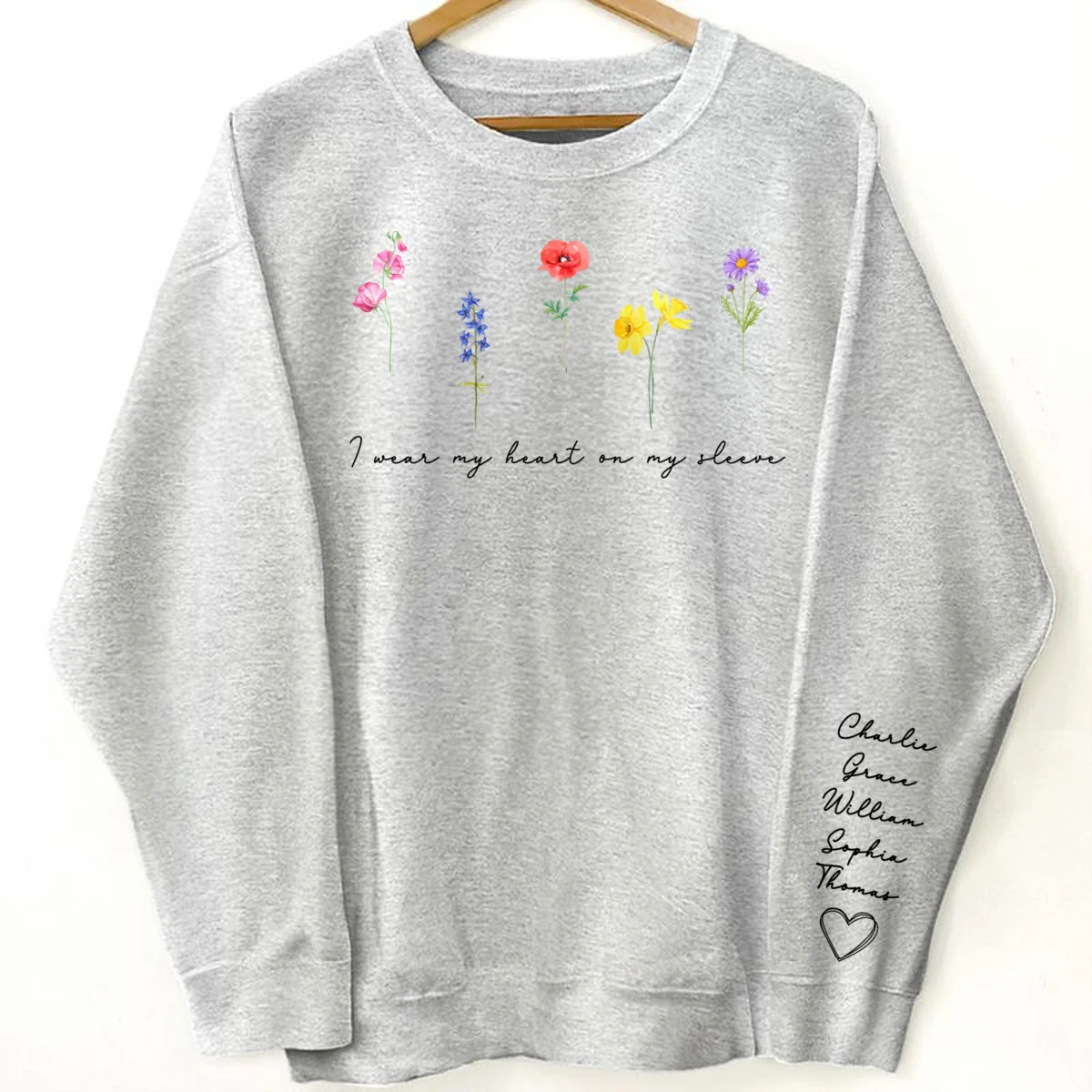 Watercolor Birth Month Flowers Personalized Sleeve Printed Sweatshirt, Gift For Mom Granma Aunt - Image 8