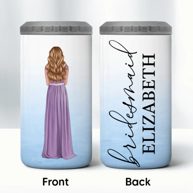 Watercolor Bride Maid Of Honor Bridesmaid Proposal Gift Bachelorette Party Personalized 4 In 1 Can Cooler - Image 10