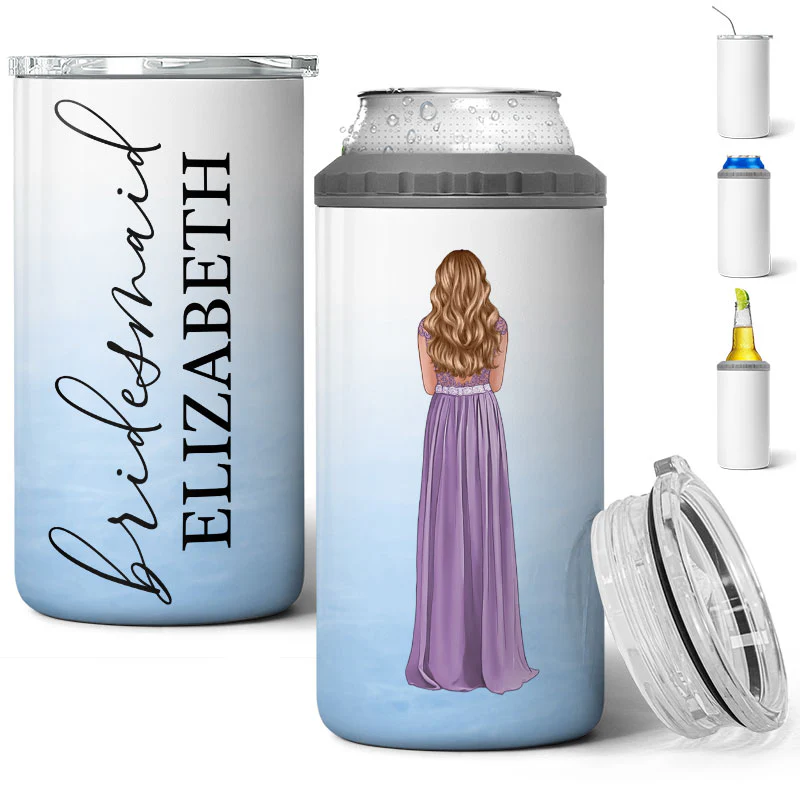 Watercolor Bride Maid Of Honor Bridesmaid Proposal Gift Bachelorette Party Personalized 4 In 1 Can Cooler - Image 3