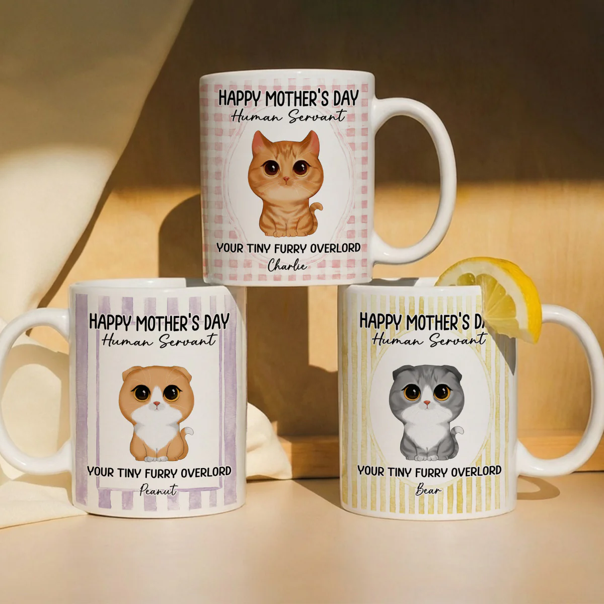 Watercolor Cat Happy Mother's Day Human Servant - Personalized Mug - Funny Mother's Day Gift For Cat Mom, Cat Lovers