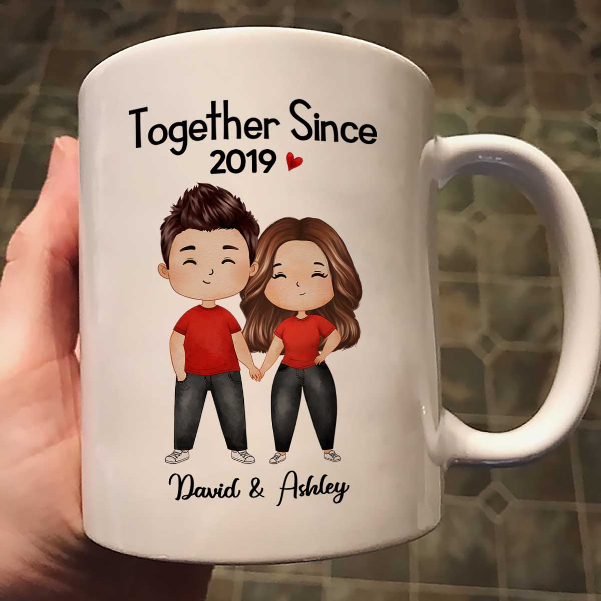 Watercolor Chibi Couple Standing Gift For Him For Her Personalized Mug - Image 2