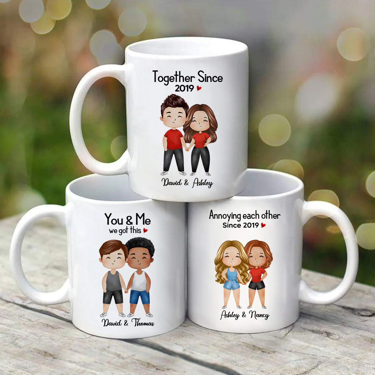 Watercolor Chibi Couple Standing Gift For Him For Her Personalized Mug - Image 3