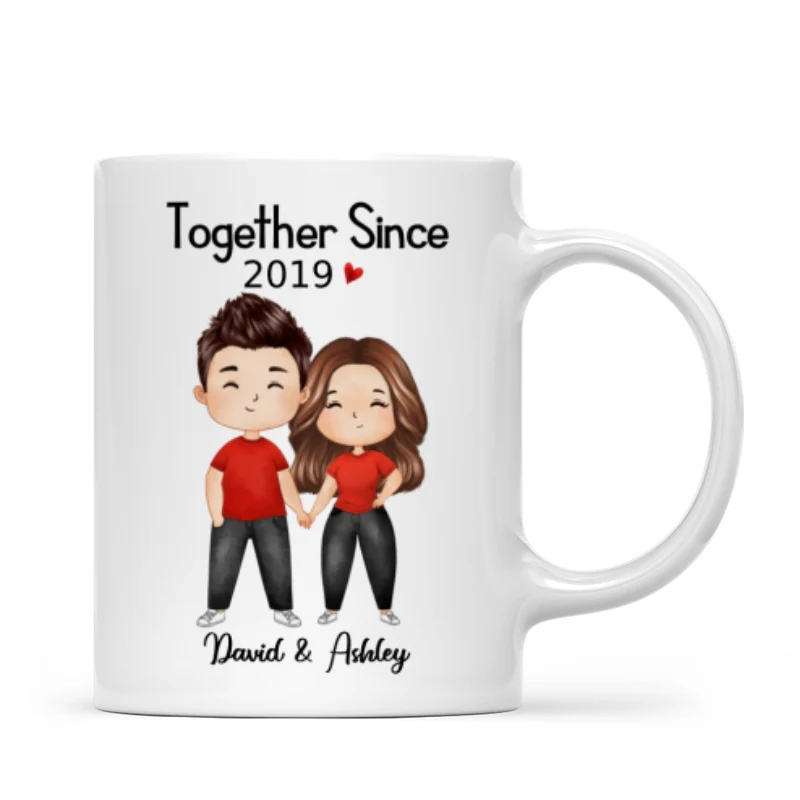 Watercolor Chibi Couple Standing Gift For Him For Her Personalized Mug - Image 4