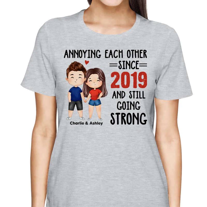 Watercolor Couple Annoying Each Other Funny Gift For Him For Her Personalized Shirt - Image 2