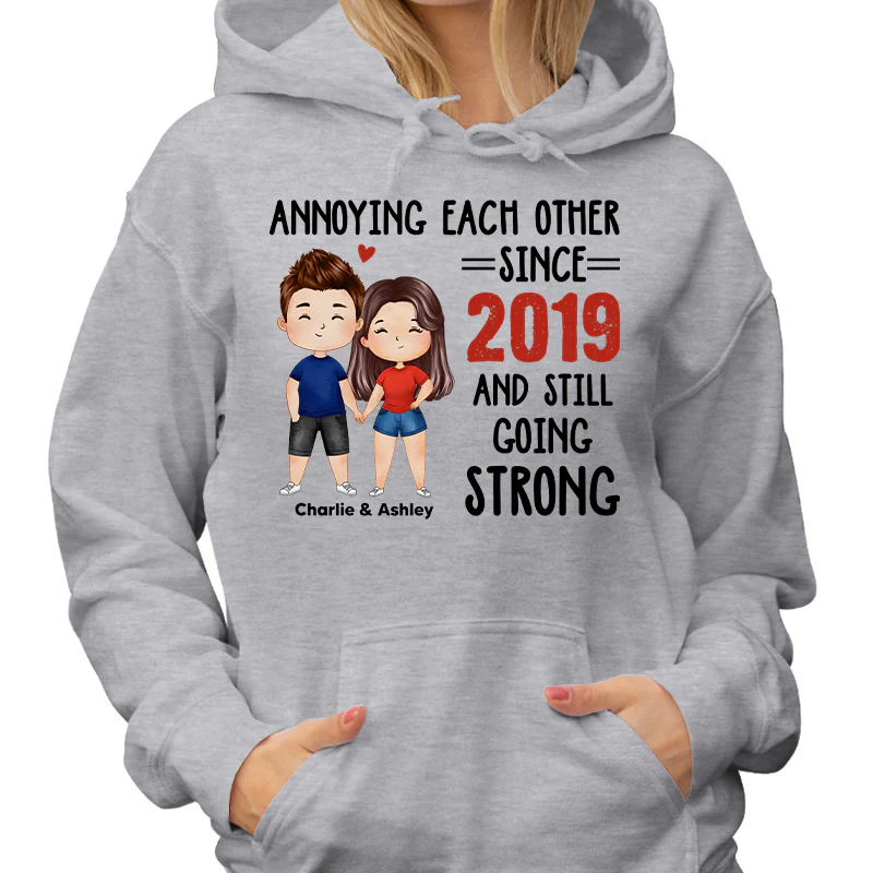 Watercolor Couple Annoying Each Other Funny Gift For Him For Her Personalized Shirt - Image 4