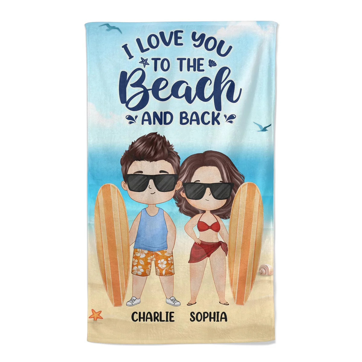 Watercolor Couple At The Beach Personalized Beach Towel