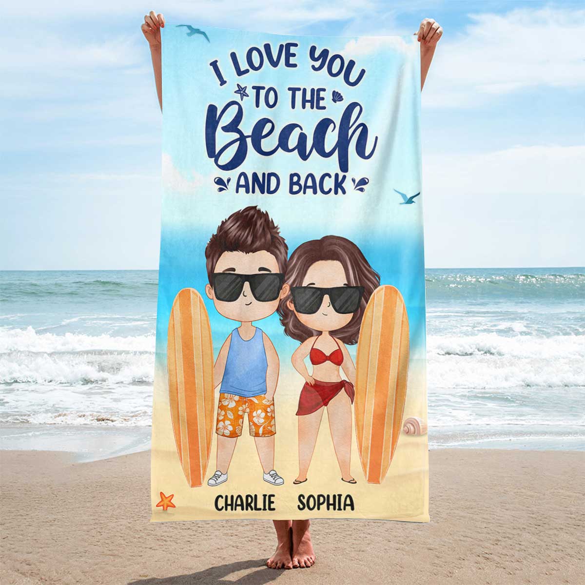 Watercolor Couple At The Beach Personalized Beach Towel - Image 2