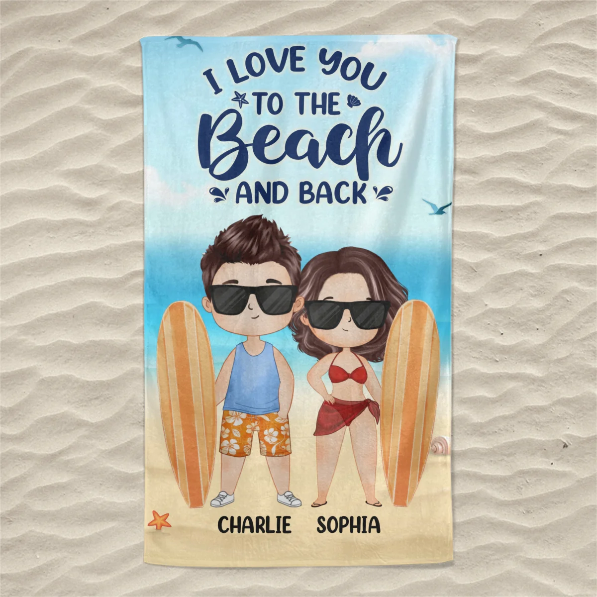Watercolor Couple At The Beach Personalized Beach Towel - Image 4