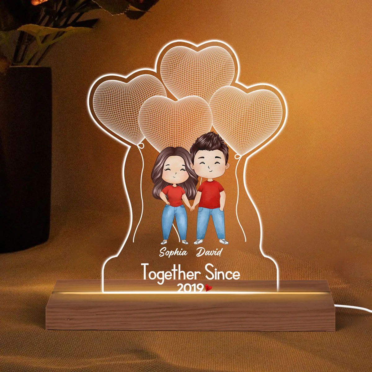 Watercolor Couple Balloon Personalized Custom Shape LED Night Light LED Lamp - Image 2