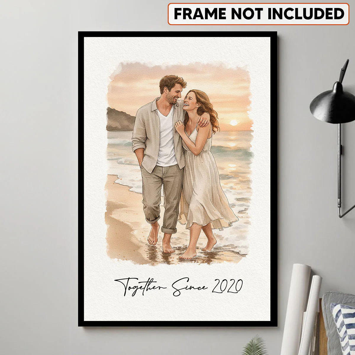 Watercolor Couple Family Pet Portrait - Personalized Poster - Anniversary Gift For Couple - Image 3