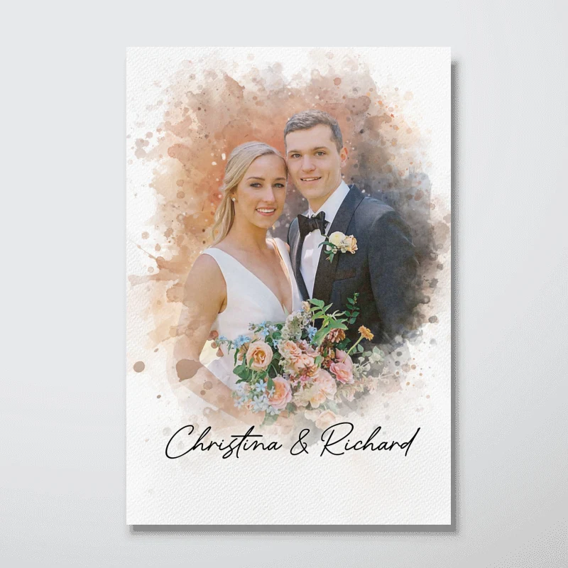 Watercolor Couple Portrait from Photo, Custom Wedding Anniversary Christmas Gift for Wife Husband Parents, Engagement Gift for Friend, Unique Poster Wall Art - Image 12