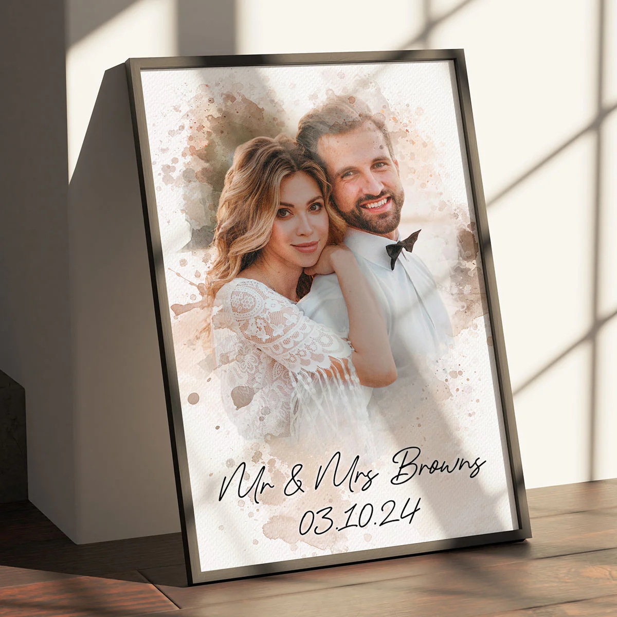 Watercolor Couple Portrait from Photo, Custom Wedding Anniversary Christmas Gift for Wife Husband Parents, Engagement Gift for Friend, Unique Poster Wall Art - Image 6