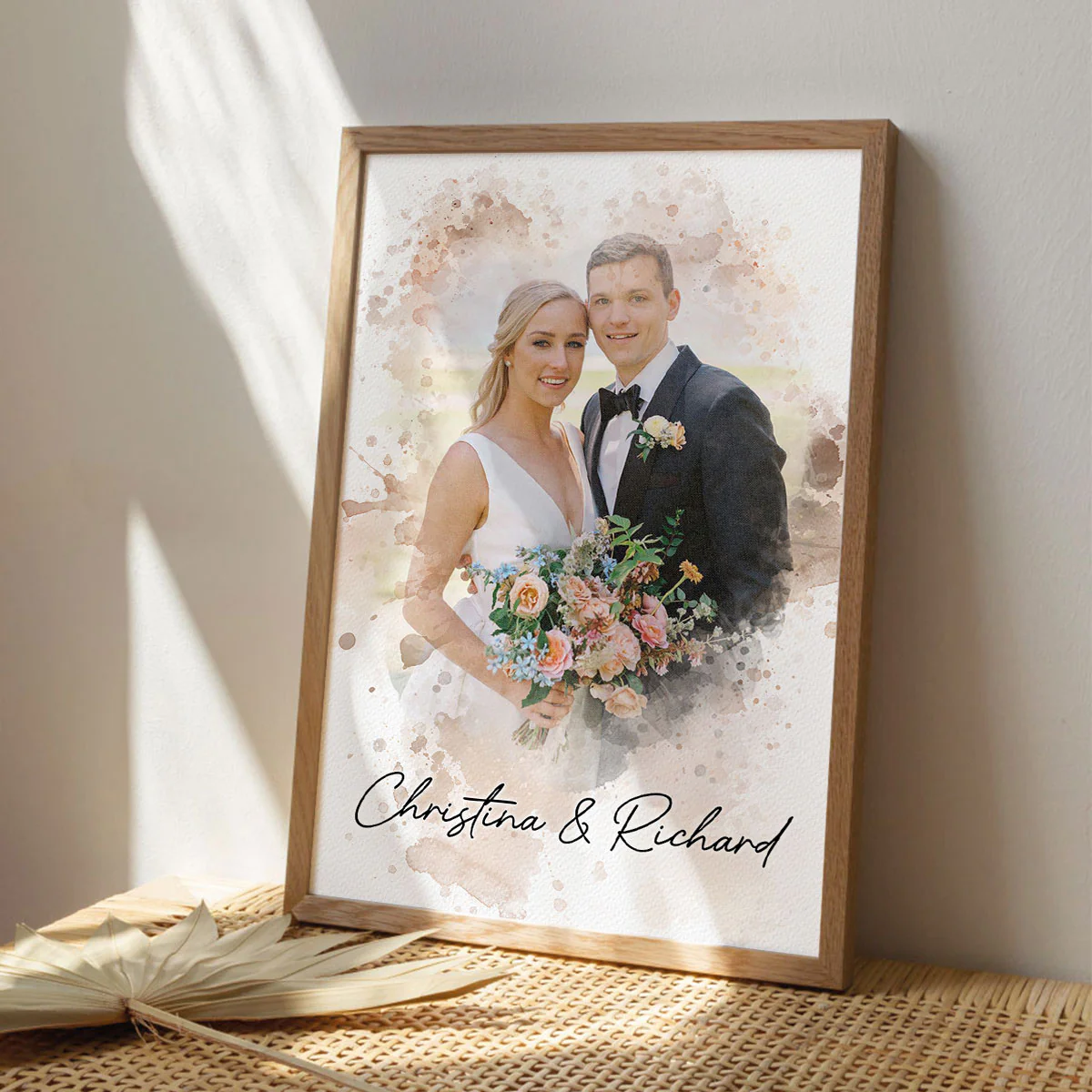 Watercolor Couple Portrait from Photo, Custom Wedding Anniversary Christmas Gift for Wife Husband Parents, Engagement Gift for Friend, Unique Poster Wall Art - Image 8