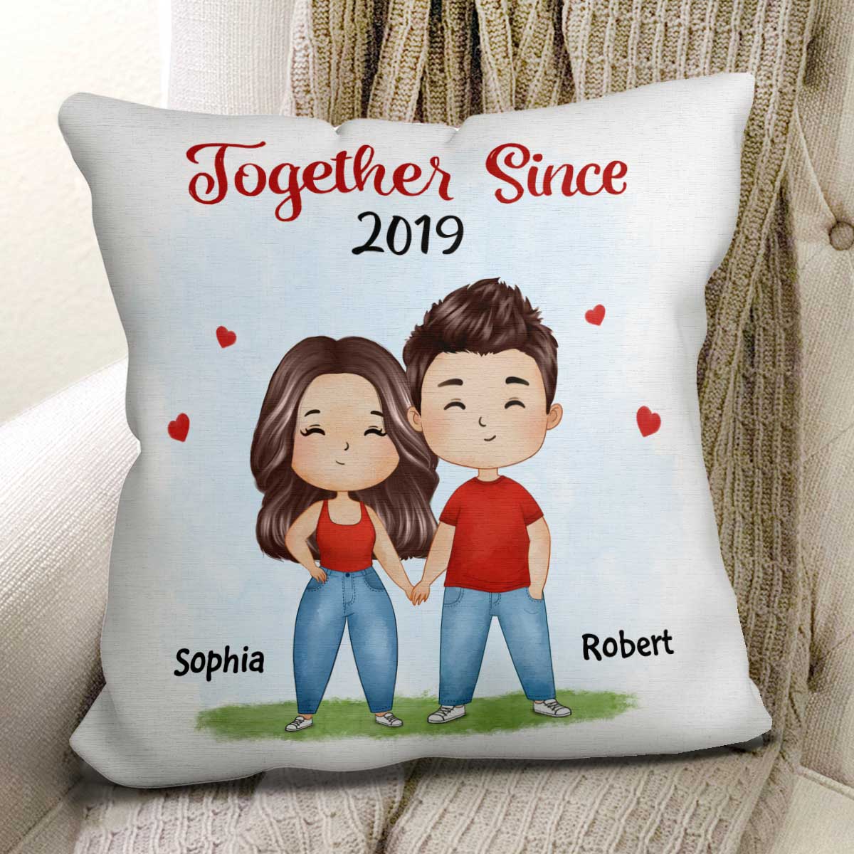Watercolor Couple Together Since Gift For Him For Her Personalized Pillow - Image 2