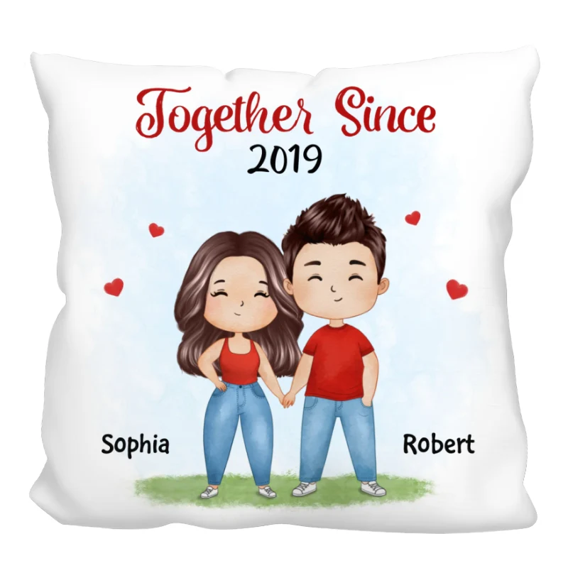 Watercolor Couple Together Since Gift For Him For Her Personalized Pillow - Image 3