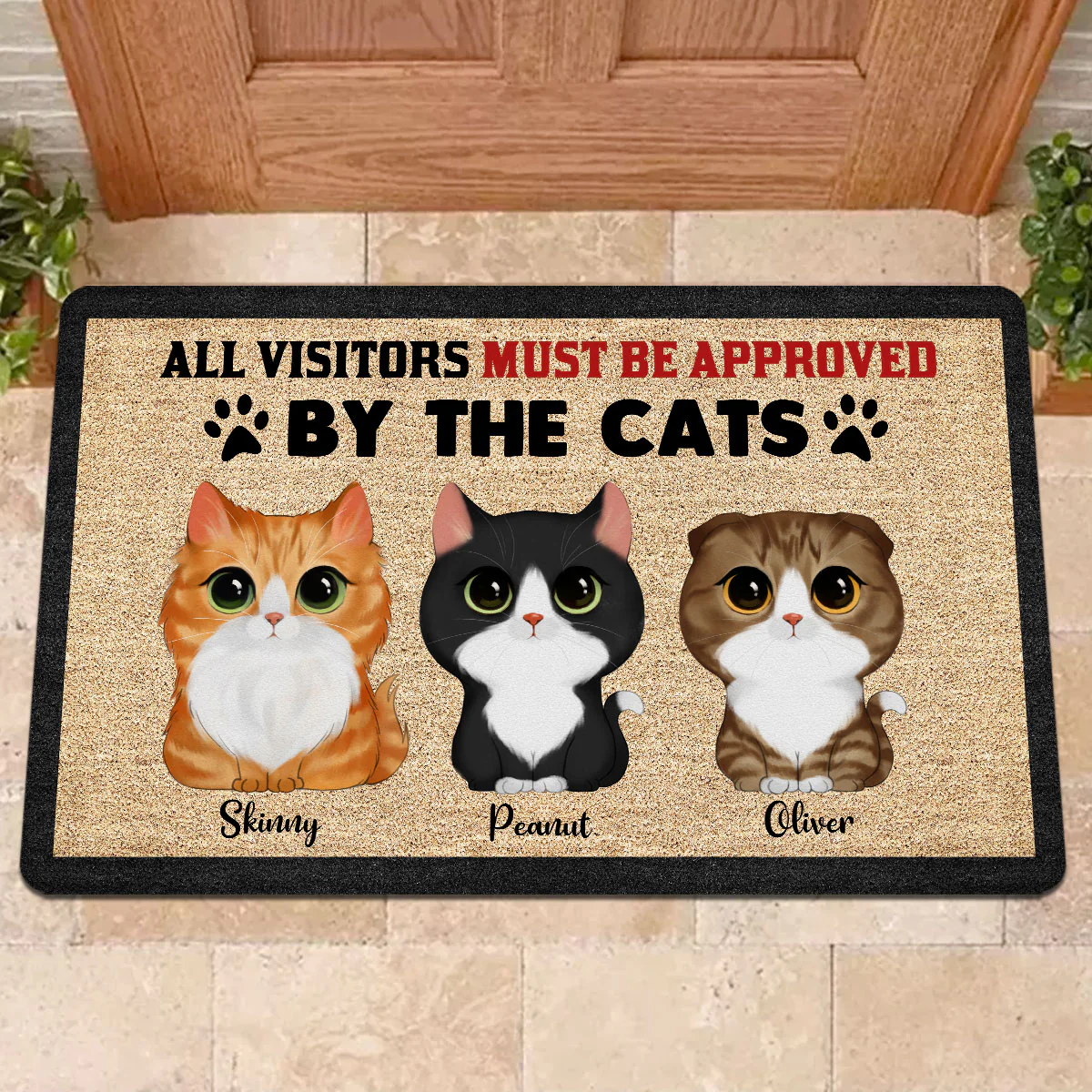 Watercolor Cute Cats All Visitors Must Be Approved By Cats Personalized Doormat - Image 2