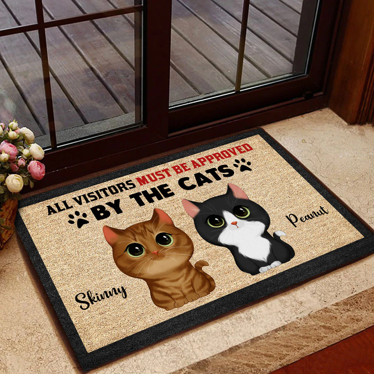 Watercolor Cute Cats All Visitors Must Be Approved By Cats Personalized Doormat - Image 3