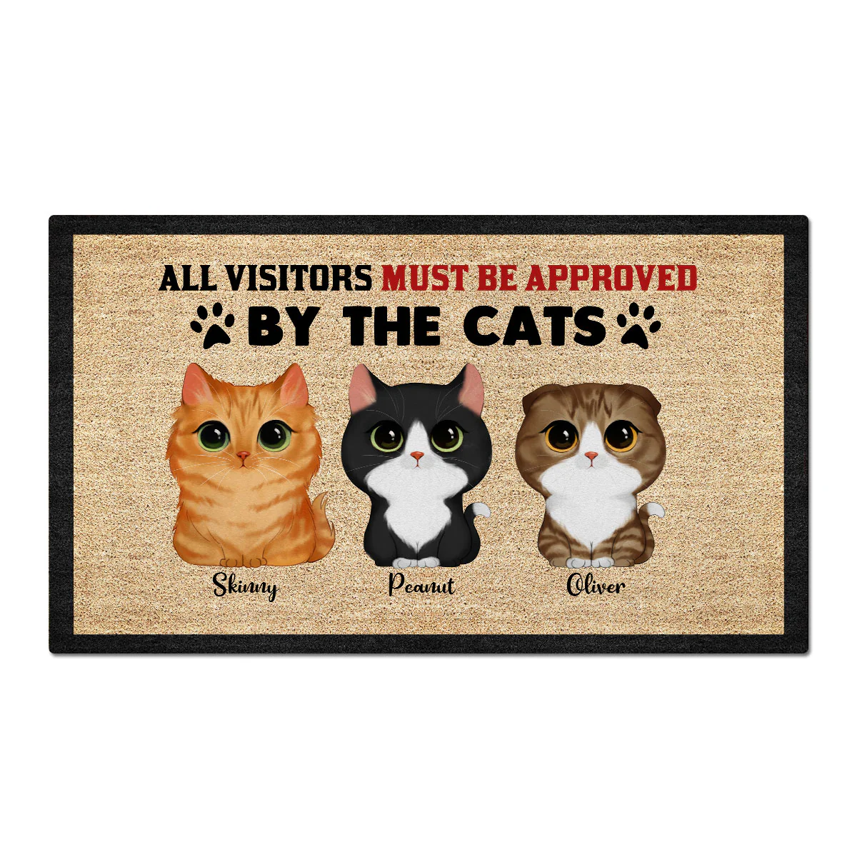 Watercolor Cute Cats All Visitors Must Be Approved Personalized Doormat - Image 2