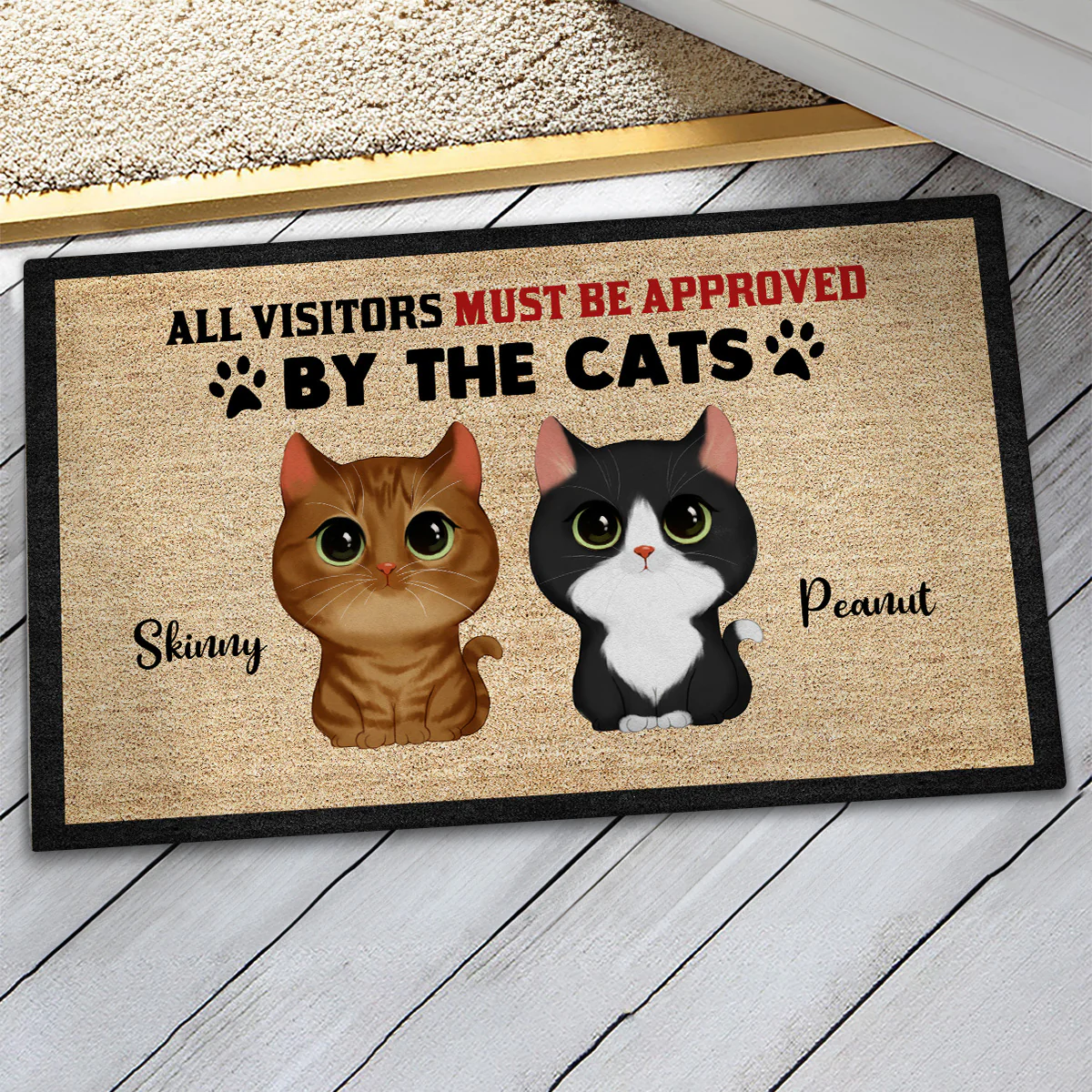 Watercolor Cute Cats All Visitors Must Be Approved Personalized Doormat - Image 3
