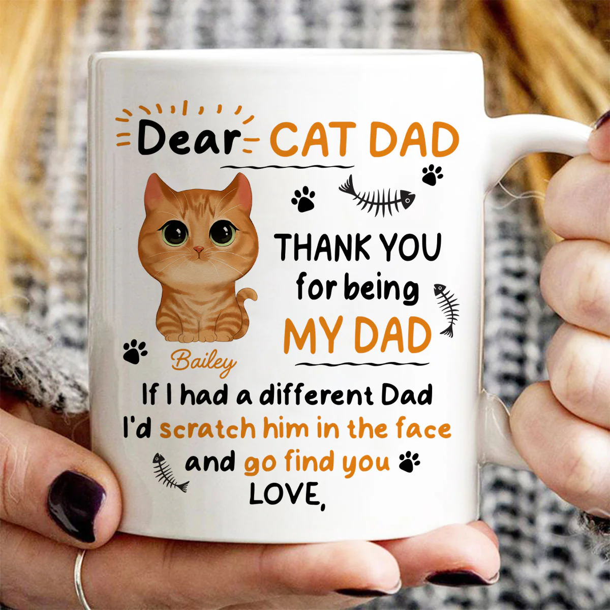 Watercolor Cute Cats Dear Cat Dad Thank You Gift For Cat Dad Cat Lovers Personalized Mug - Image 3