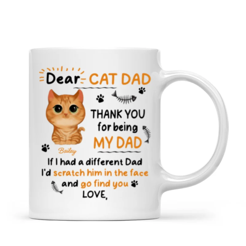 Watercolor Cute Cats Dear Cat Dad Thank You Gift For Cat Dad Cat Lovers Personalized Mug - Image 4