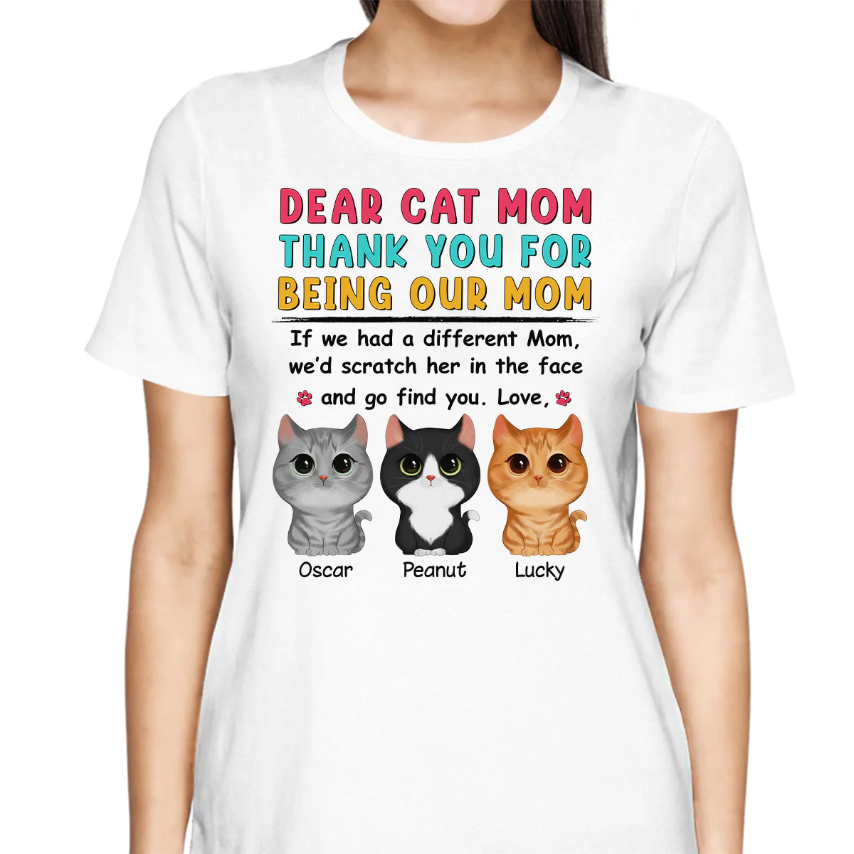 Watercolor Cute Cats Dear Mom Thank You Gift For Cat Mom Cat Lovers Personalized Shirt - Image 2