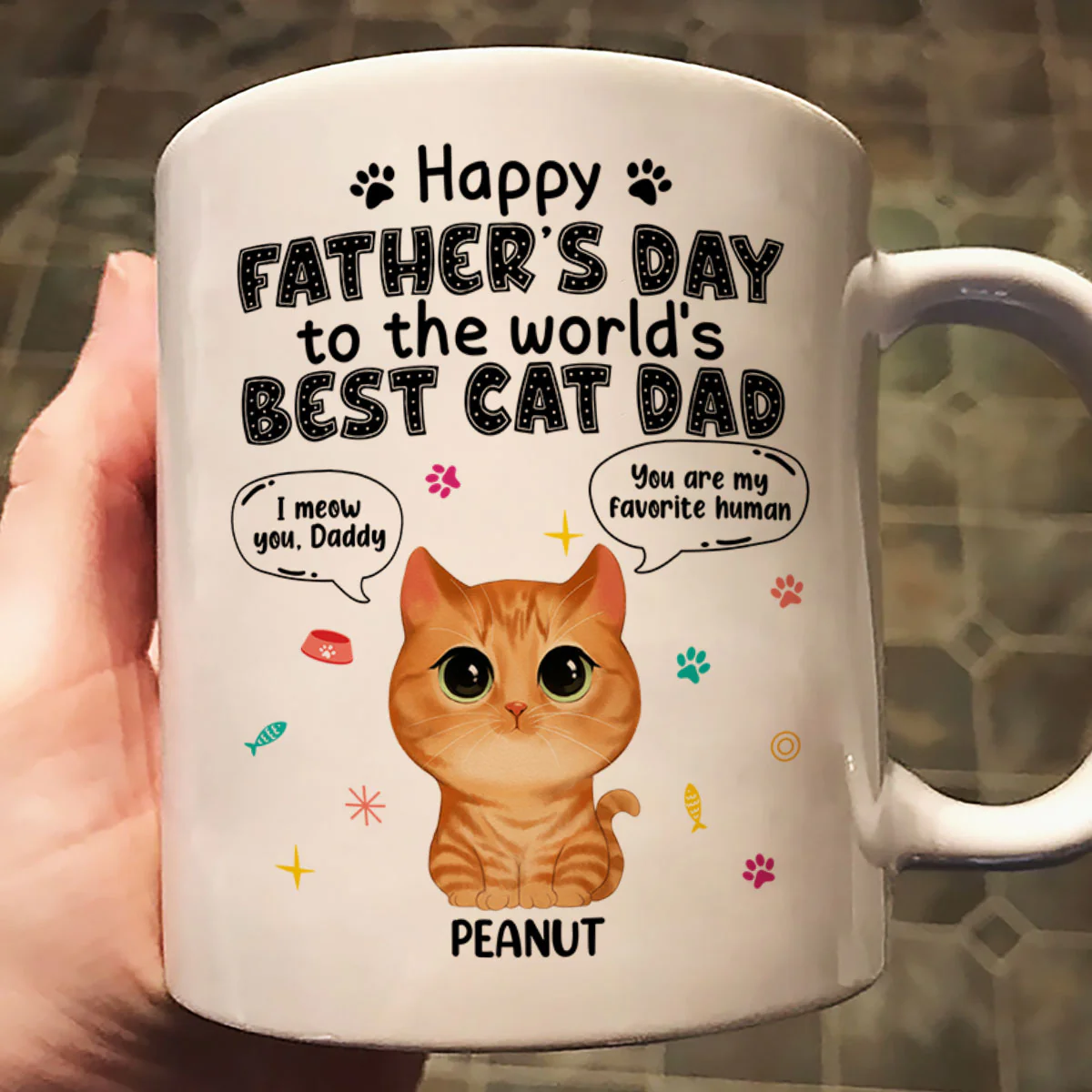 Watercolor Cute Cats Happy Father‘s Day Cat Dad Personalized Mug - Image 2