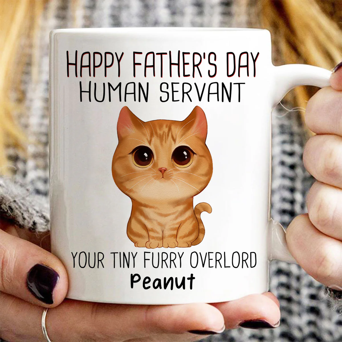 Watercolor Cute Cats Happy Father‘s Day Cat Human Servant Personalized Mug - Image 2