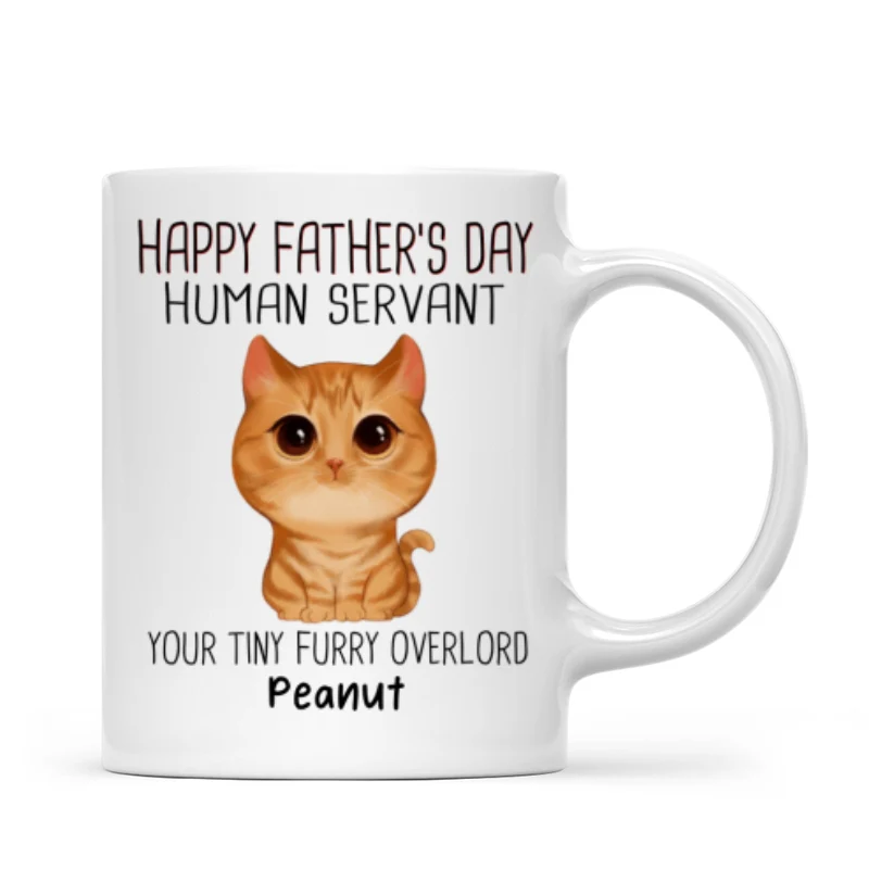 Watercolor Cute Cats Happy Father‘s Day Cat Human Servant Personalized Mug - Image 4