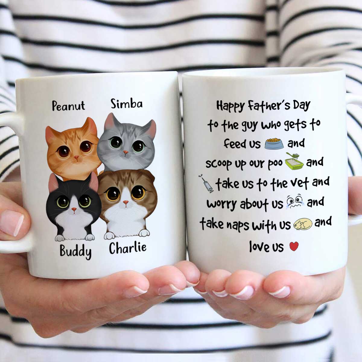 Watercolor Cute Cats Happy Father‘s Day To The Guy Gift For Cat Dad Personalized Mug - Image 2