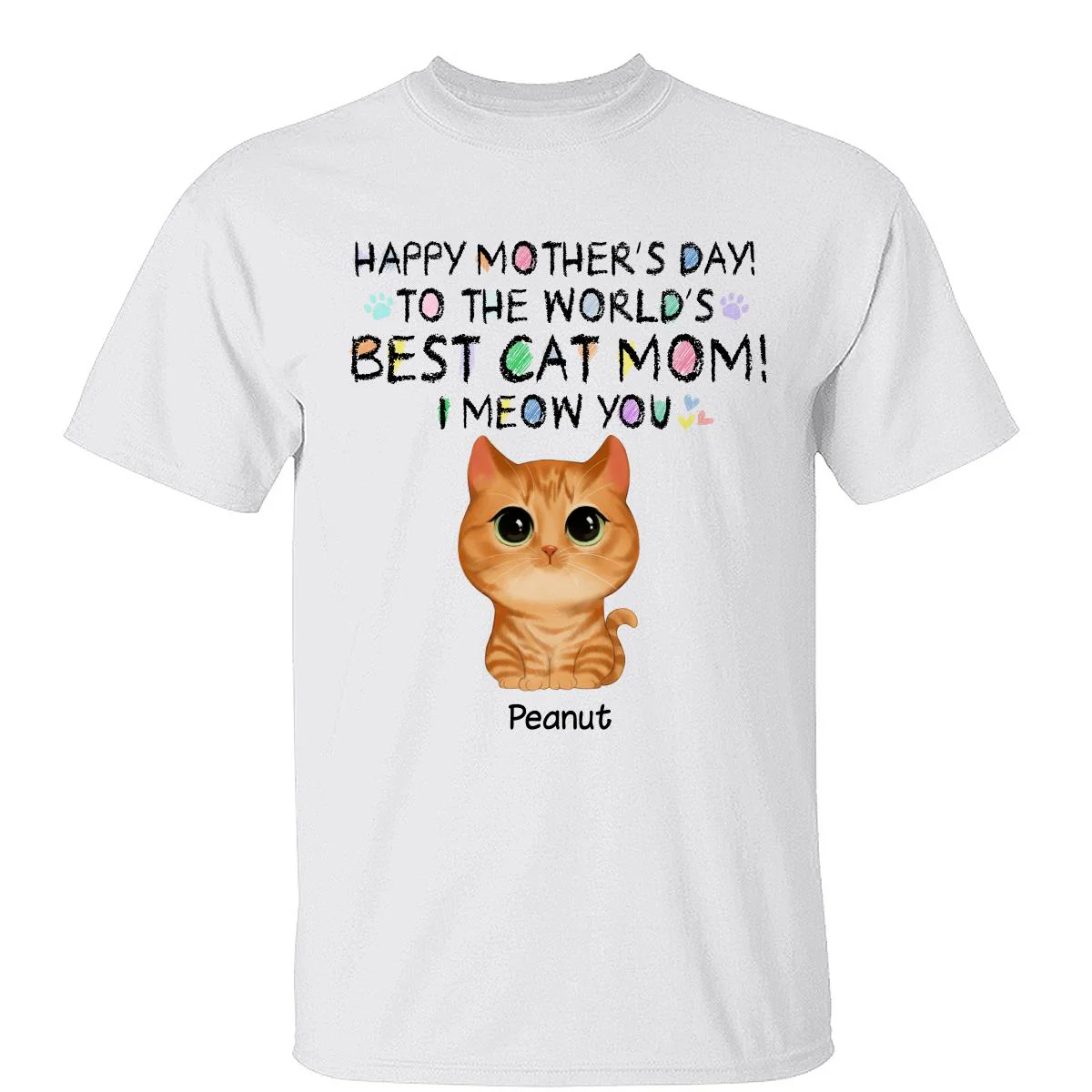 Watercolor Cute Cats Happy Mother‘s Day World‘s Best Cat Mom Crayon Text Personalized Shirt
