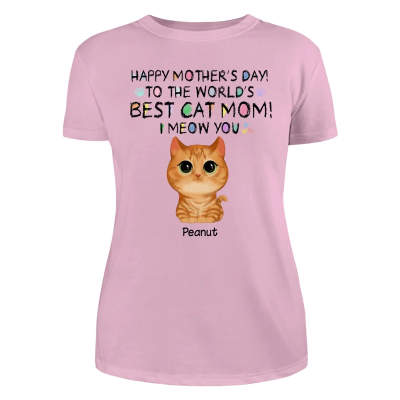 Watercolor Cute Cats Happy Mother‘s Day World‘s Best Cat Mom Crayon Text Personalized Shirt - Image 11