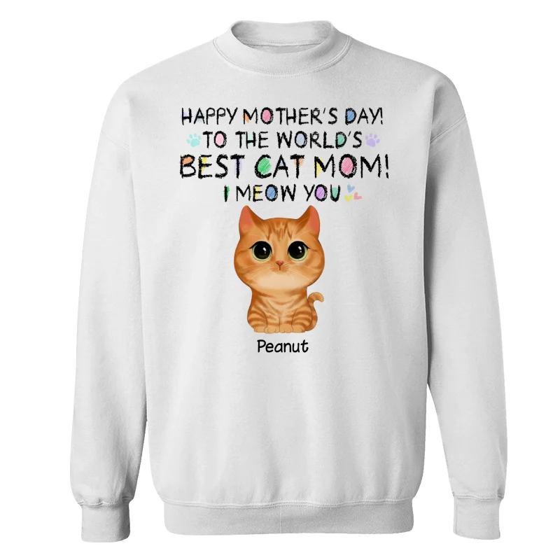Watercolor Cute Cats Happy Mother‘s Day World‘s Best Cat Mom Crayon Text Personalized Shirt - Image 17