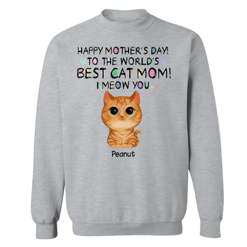 Watercolor Cute Cats Happy Mother‘s Day World‘s Best Cat Mom Crayon Text Personalized Shirt - Image 18