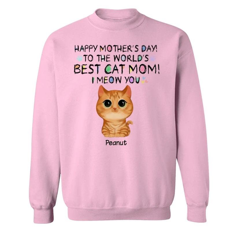 Watercolor Cute Cats Happy Mother‘s Day World‘s Best Cat Mom Crayon Text Personalized Shirt - Image 19