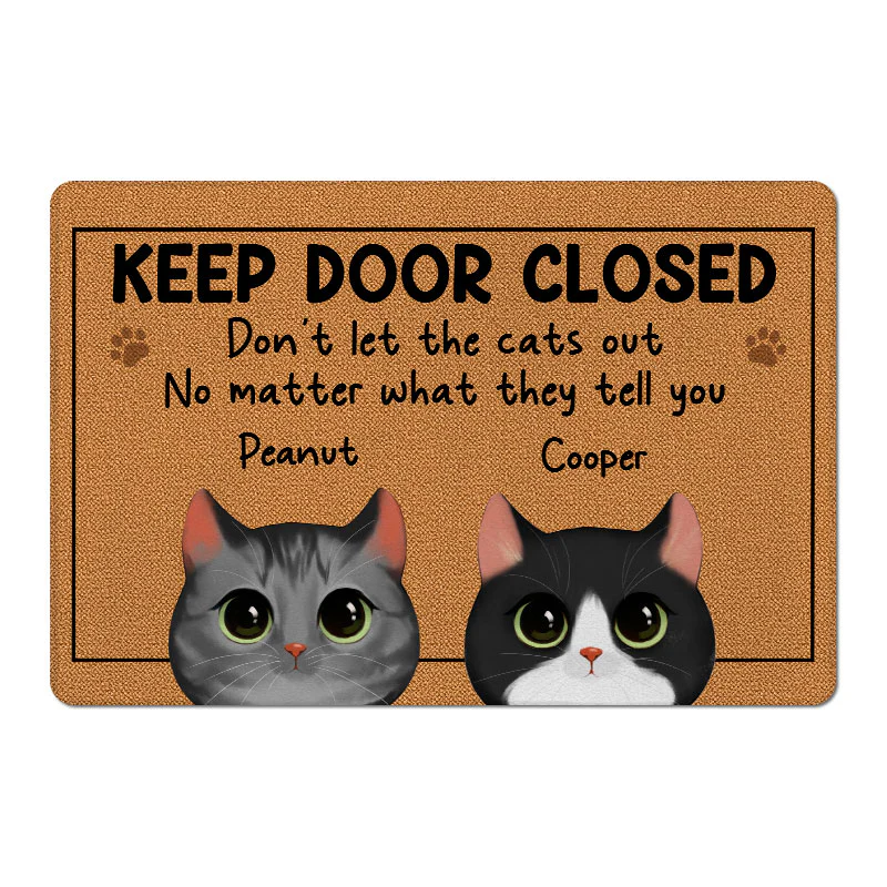 Watercolor Cute Cats Keep Door Closed Personalized Doormat