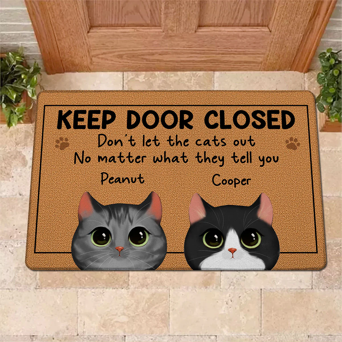 Watercolor Cute Cats Keep Door Closed Personalized Doormat - Image 2