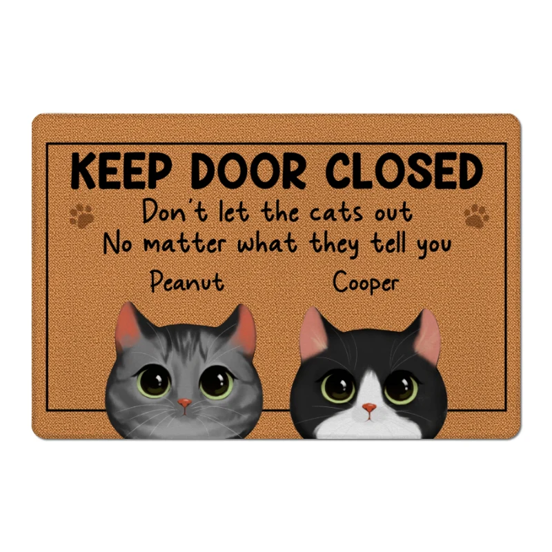 Watercolor Cute Cats Keep Door Closed Personalized Doormat - Image 5