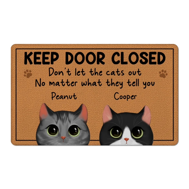 Watercolor Cute Cats Keep Door Closed Personalized Doormat - Image 6