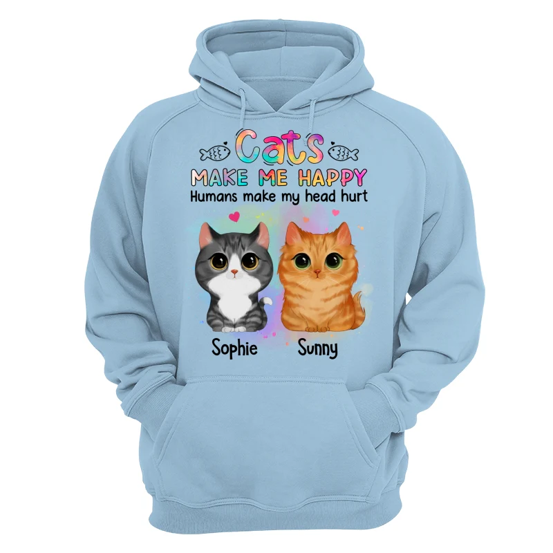 Watercolor Cute Cats Make Me Happy Humans Make My Head Hurt Personalized Shirt - Image 16