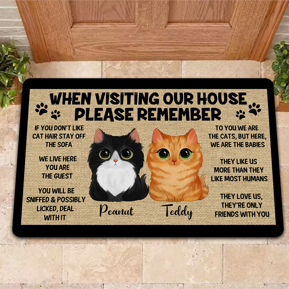 Watercolor Cute Cats Please Remember When Visiting House Personalized Doormat - Image 2