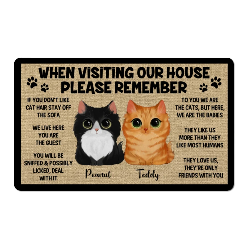 Watercolor Cute Cats Please Remember When Visiting House Personalized Doormat - Image 5