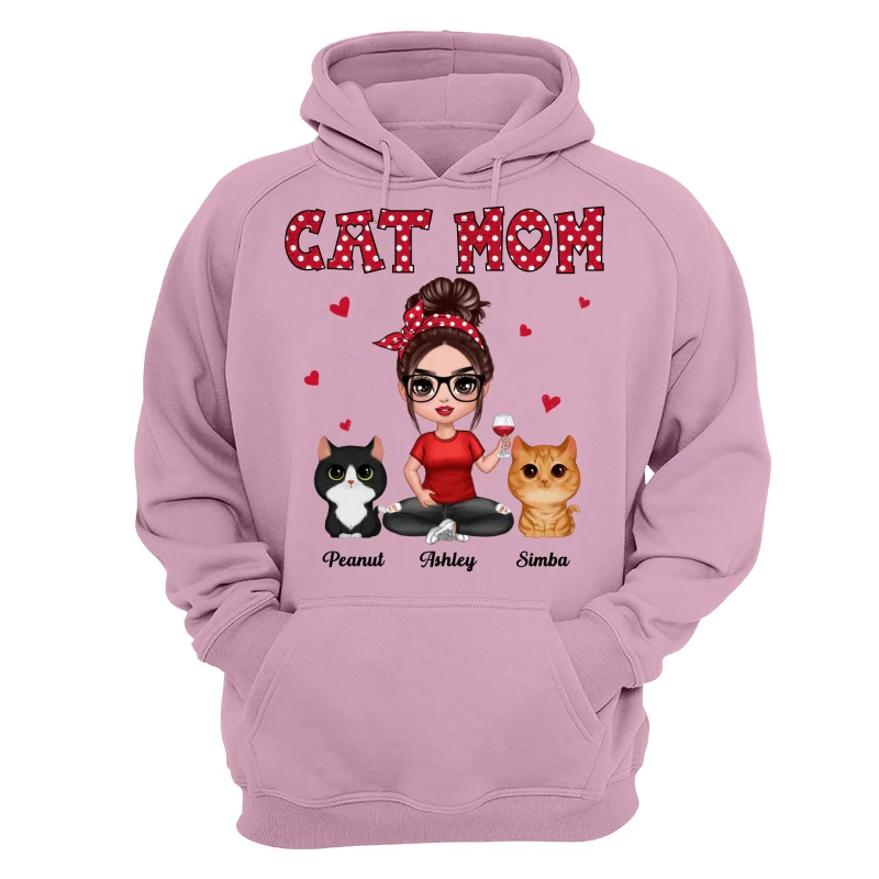 Watercolor Cute Cats Polka Dot Pattern Doll Cat Mom Personalized Shirt - Image 15