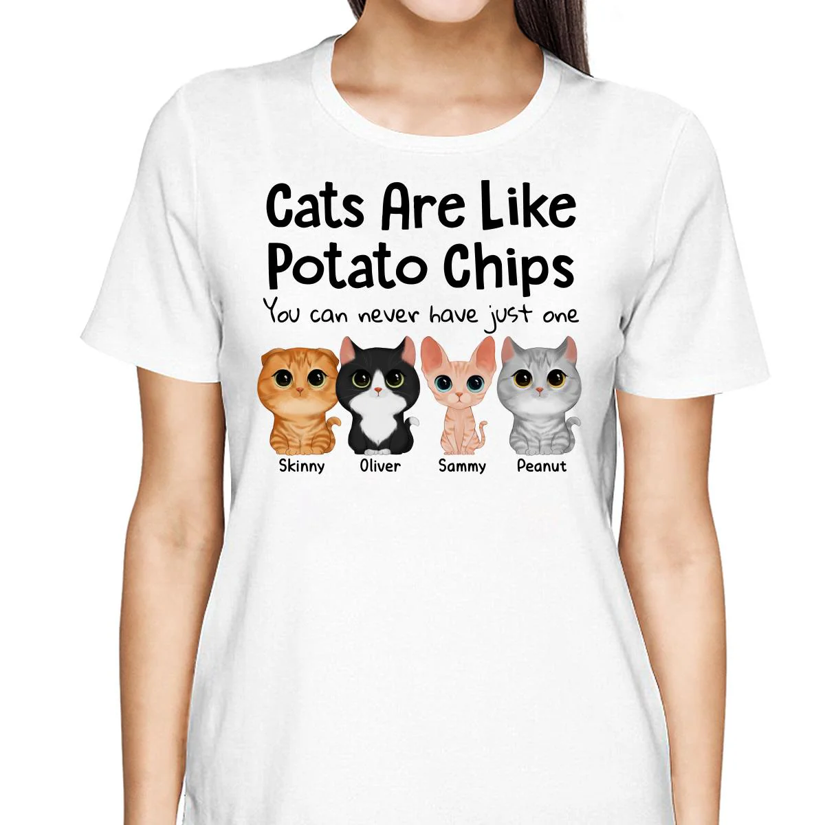 Watercolor Cute Cats Potato Chips Personalized Shirt - Image 2
