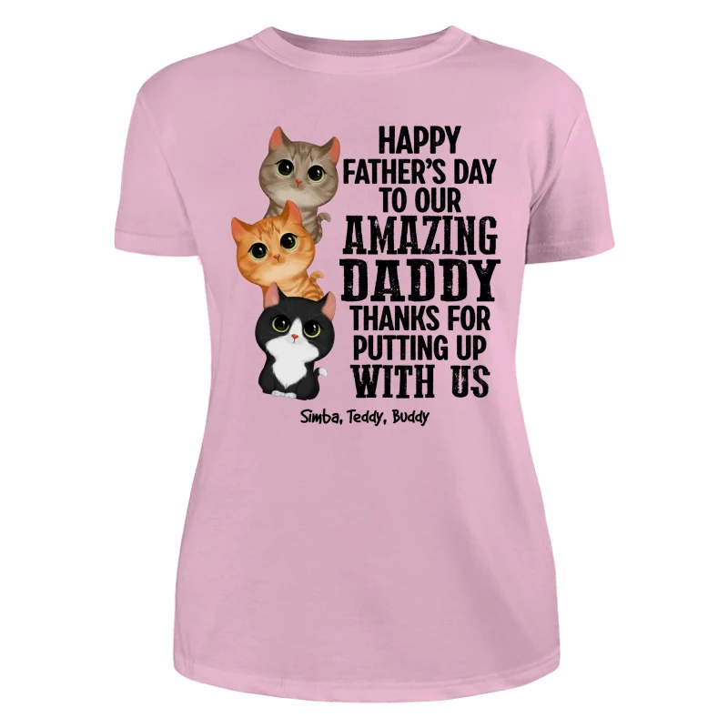 Watercolor Cute Cats Thanks For Putting Up With Us Cat Dad Personalized Shirt - Image 11