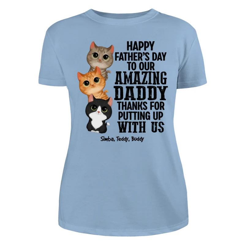 Watercolor Cute Cats Thanks For Putting Up With Us Cat Dad Personalized Shirt - Image 12