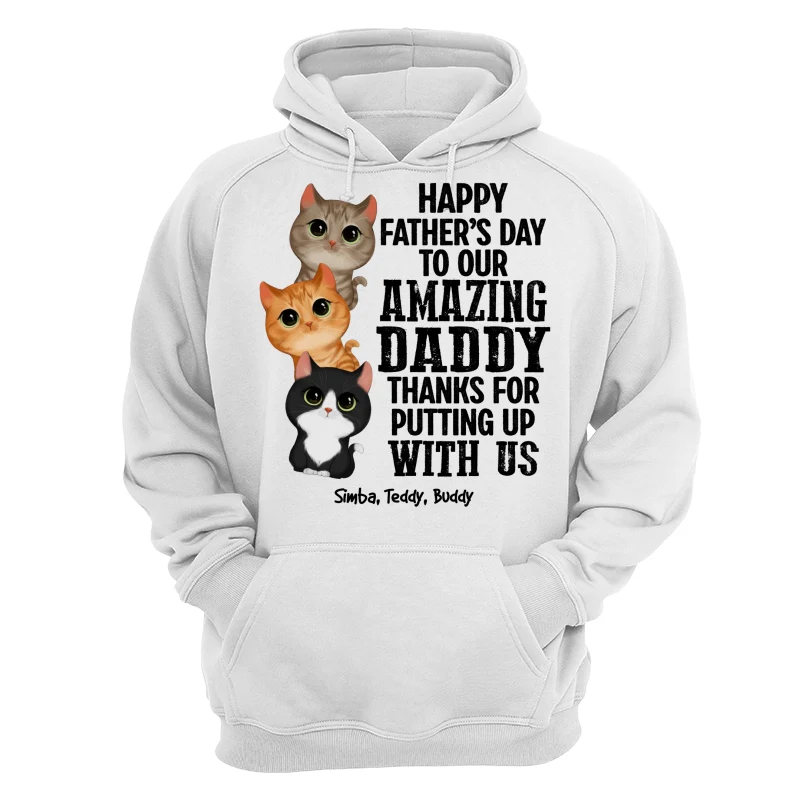 Watercolor Cute Cats Thanks For Putting Up With Us Cat Dad Personalized Shirt - Image 13